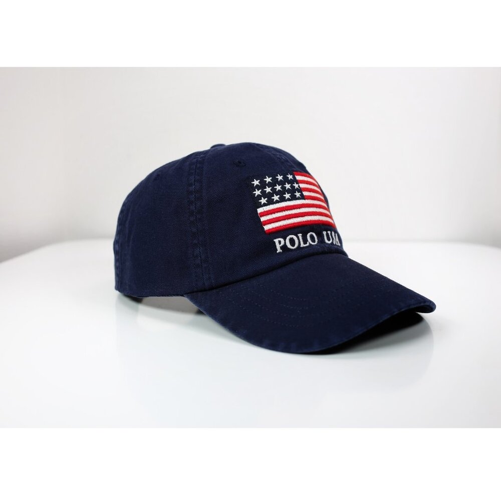 Polo Ralph Lauren USA FLAG & Pony Patch Golf Cap with Leather Strap Navy